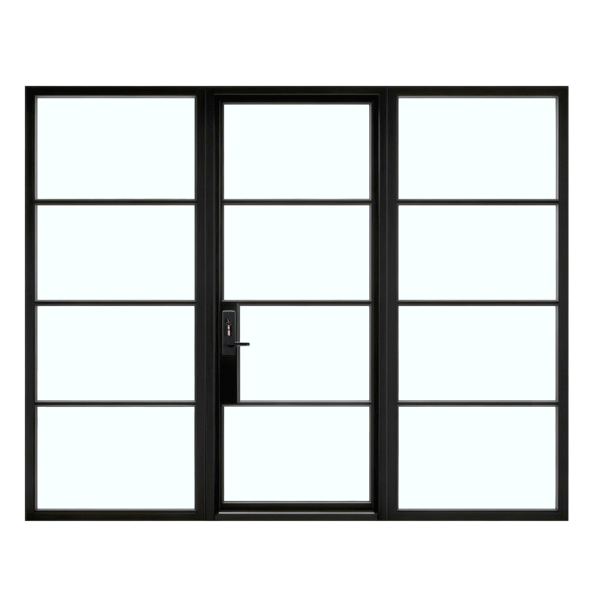Steel French 4-Lite Single Modern Square Patio Door with Sidelights