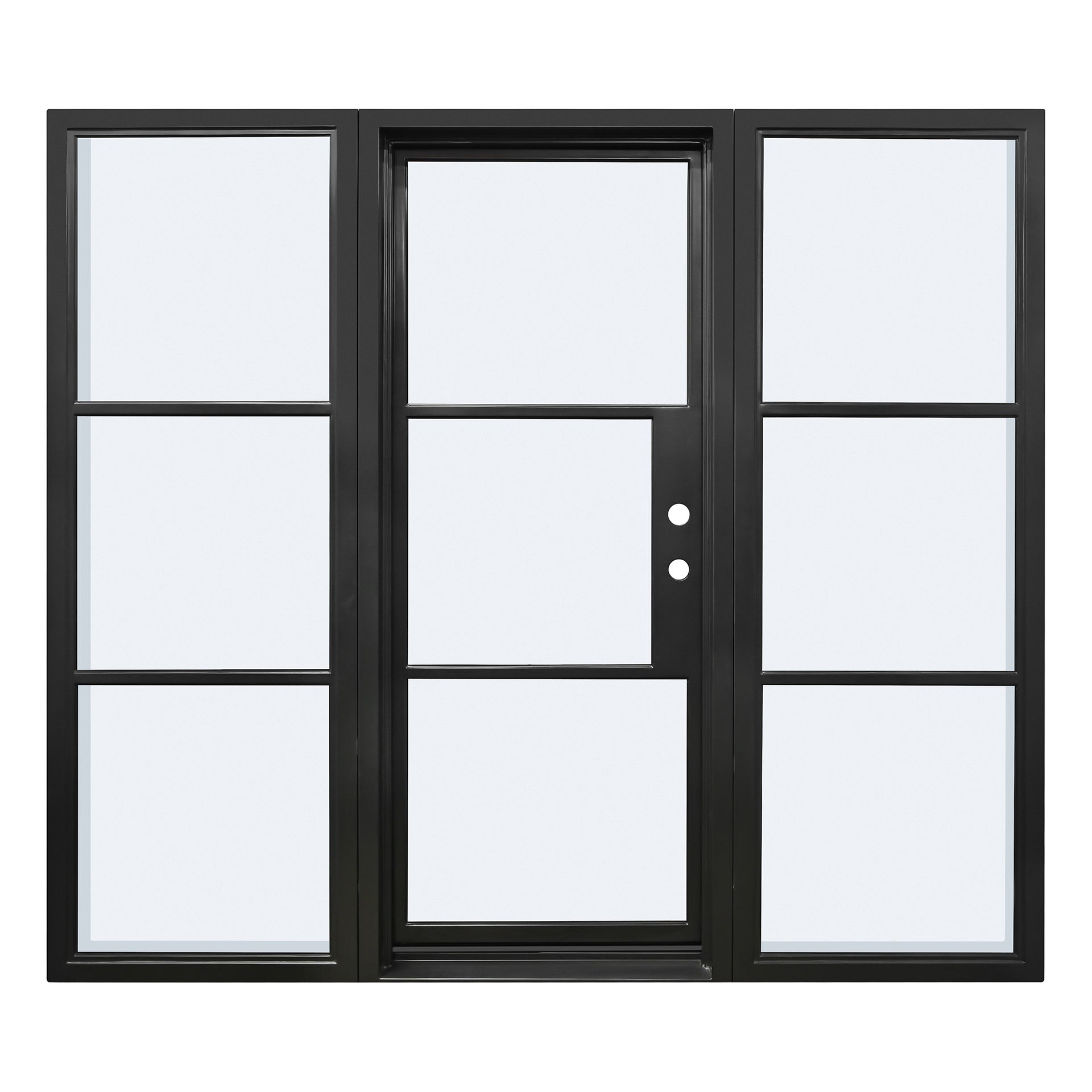 Steel French Single Door 3-Lites with Sidelights, Excludes Lockset