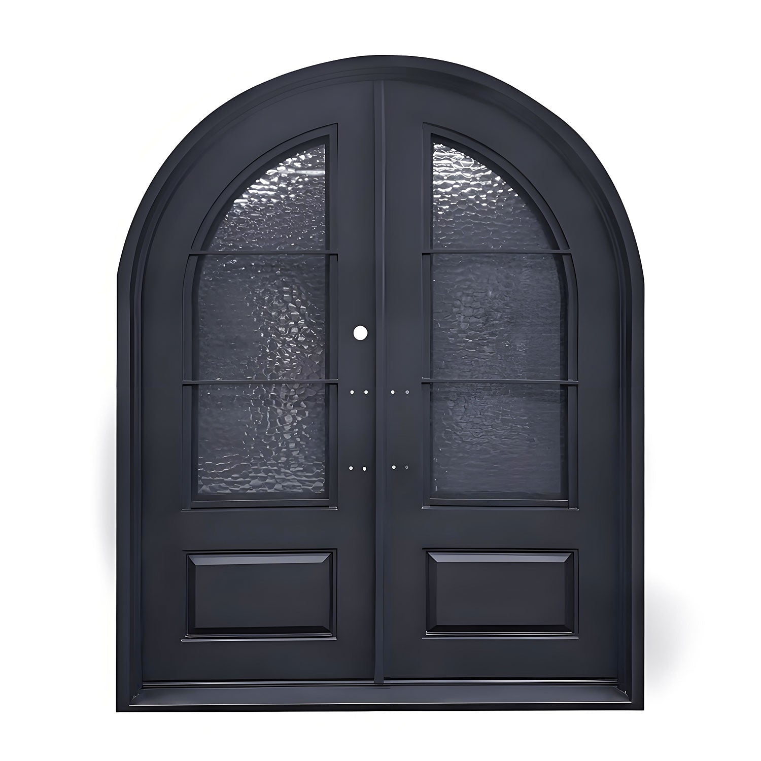 Iron Double Full-Arched Front Entry Door with Kickplate 3-Lite