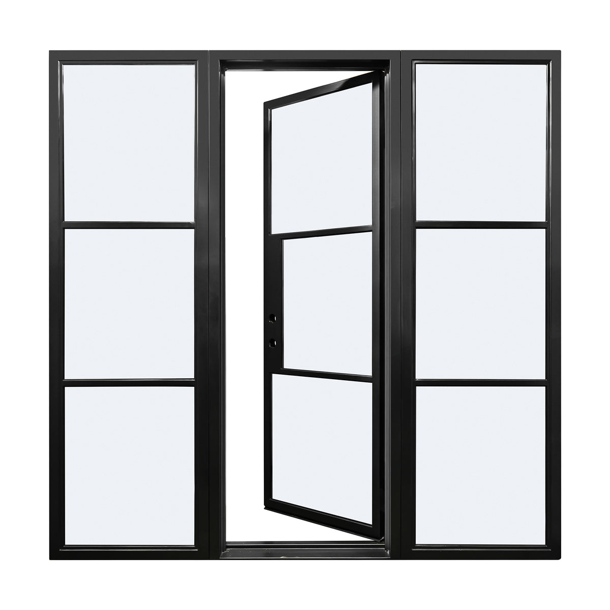 Steel French Single Door 3-Lites with Sidelights, Excludes Lockset