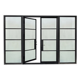 Lion Iron Door Steel French Double Door 4-Lites with Sidelights