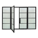 Lion Iron Door Steel French Double Door 4-Lites with Sidelights