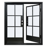 Lion Iron Door Steel French Double Door 6-Lites with Kickplates