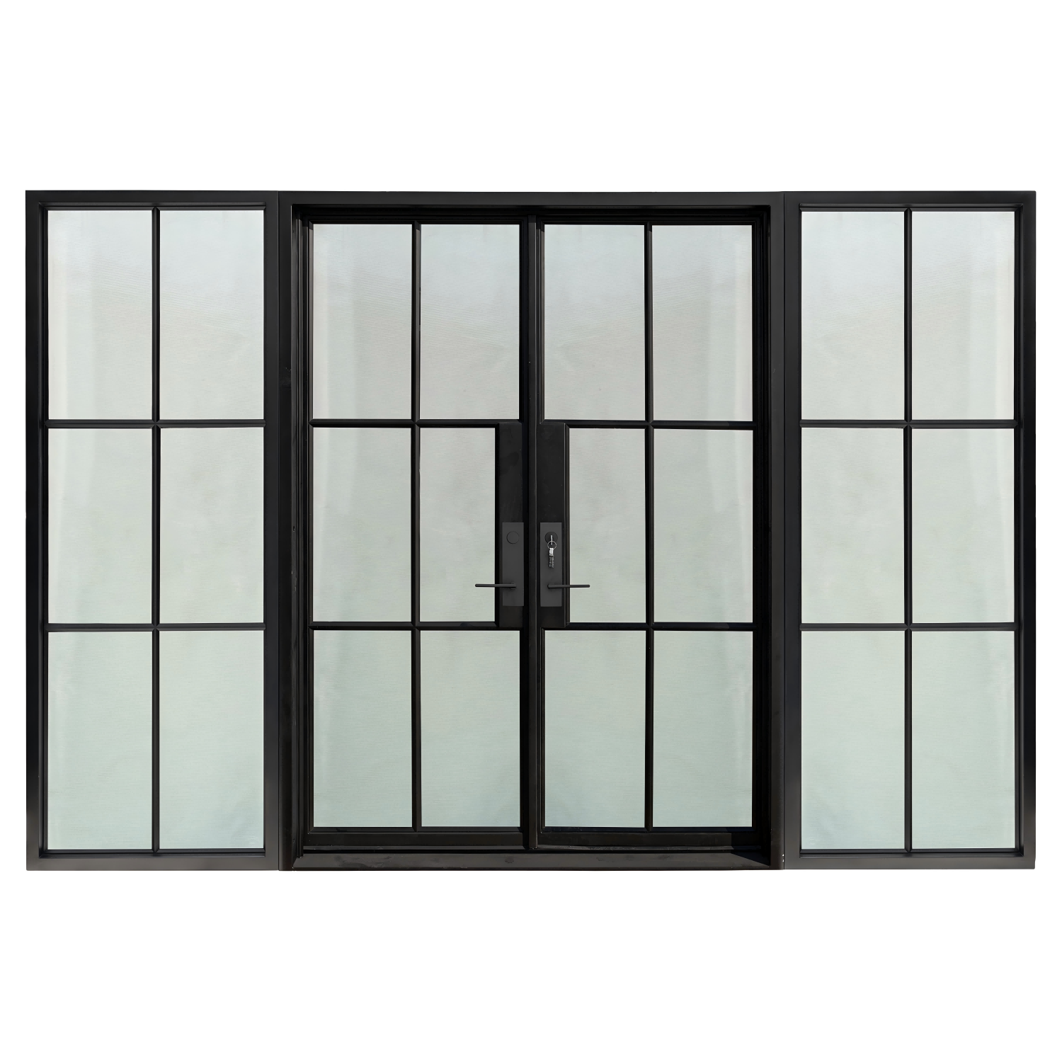 Lion Iron Door Steel French Double Door 6-Lites with Sidelights