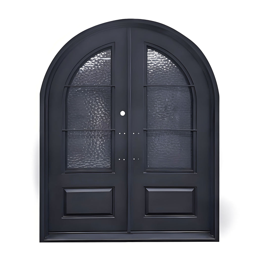 Iron Double Full-Arched Front Entry Door with Kickplate 3-Lite